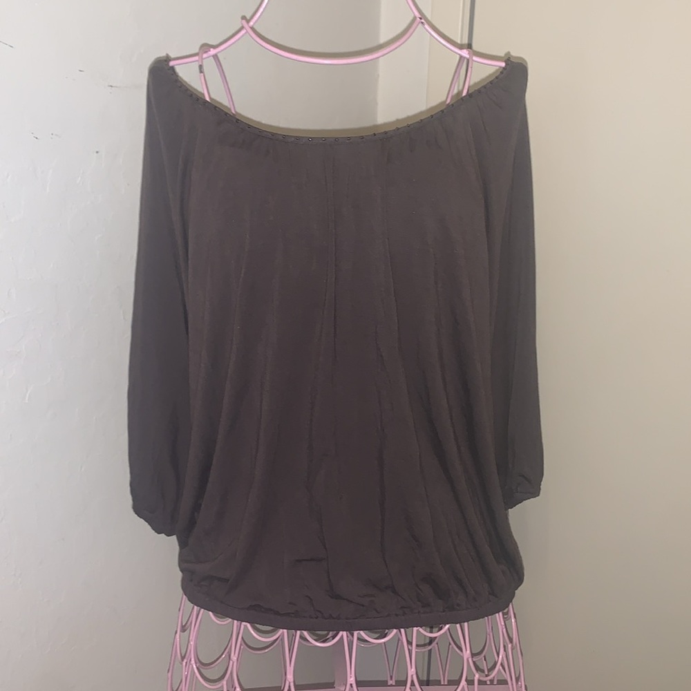 Eclectic Y2k Soul Revival Brown beaded cold shoulder top- Large/XL